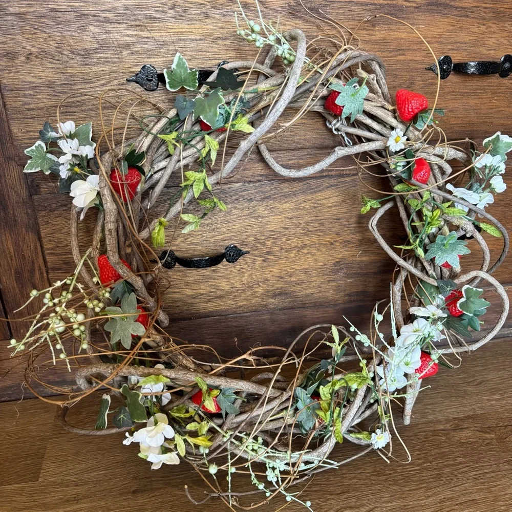 Strawberry Floral Summer Whicker Wood Wreath 18”
